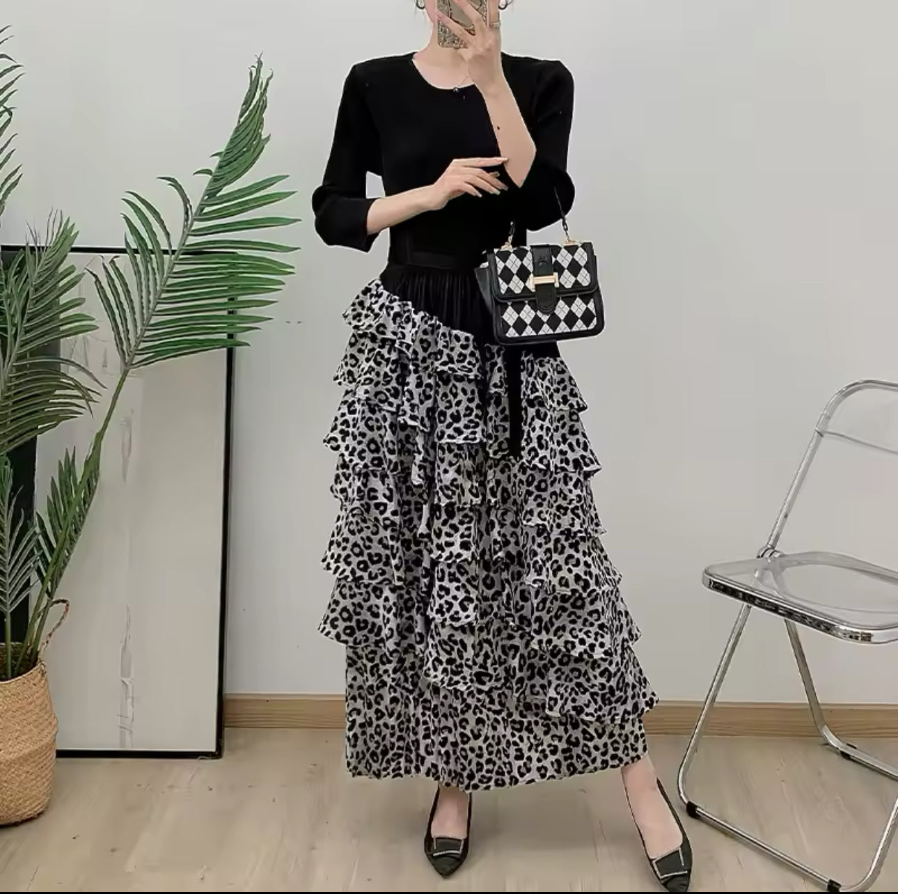 Emery Leopard Dress-Black