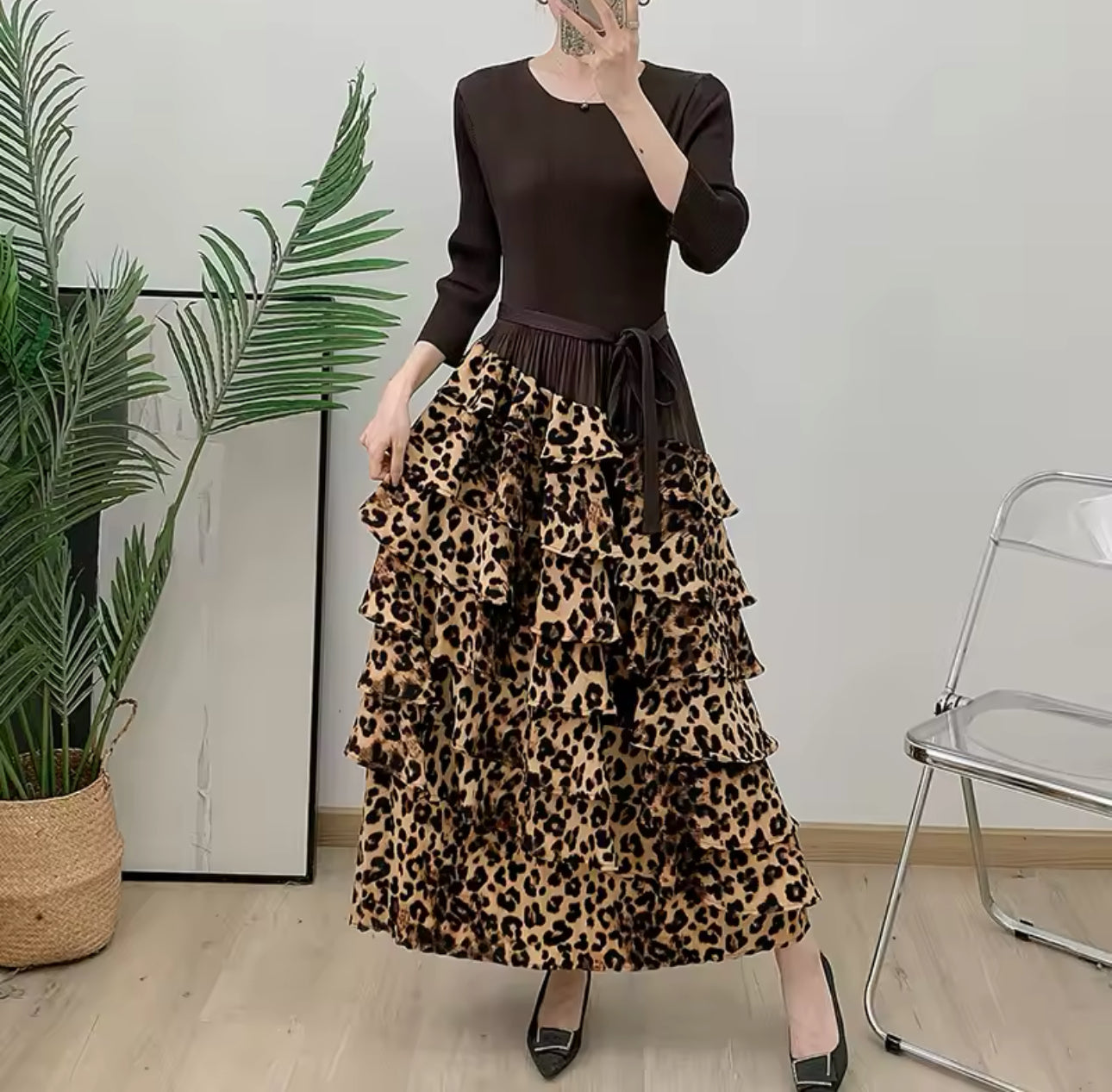 Emery Leopard Dress-Brown