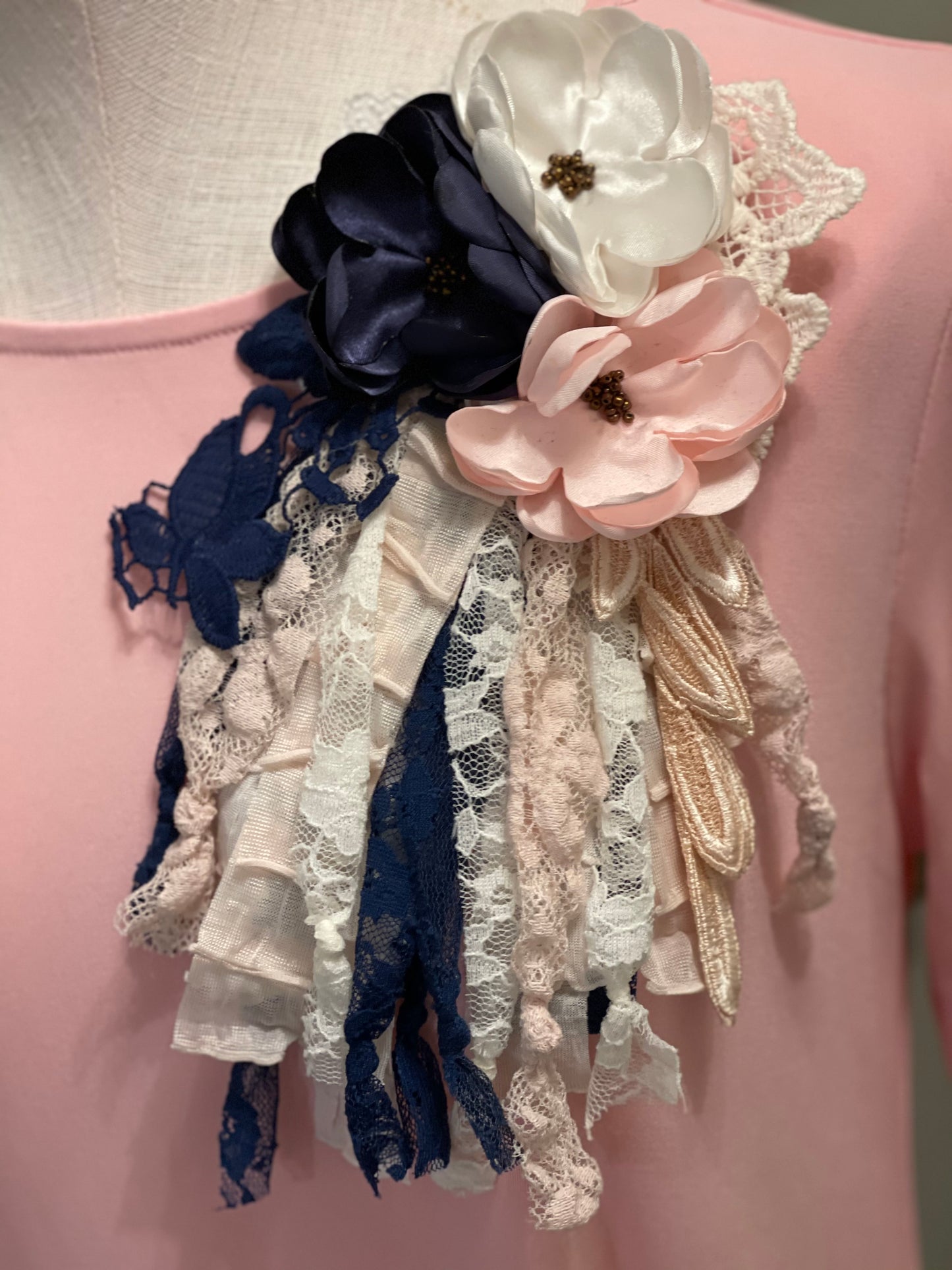 Navy and Pink Flower Pin