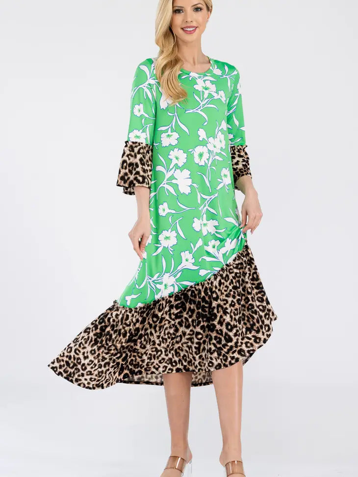 Nylah Dress-Green Leopard
