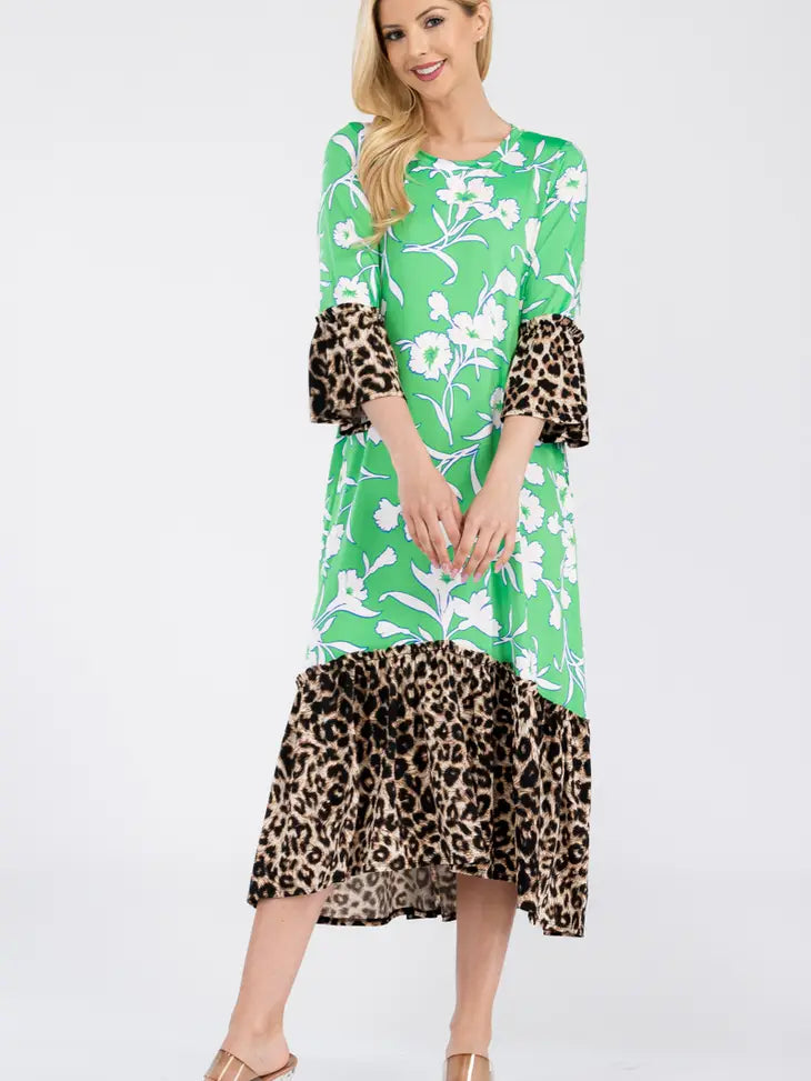 Nylah Dress-Green Leopard