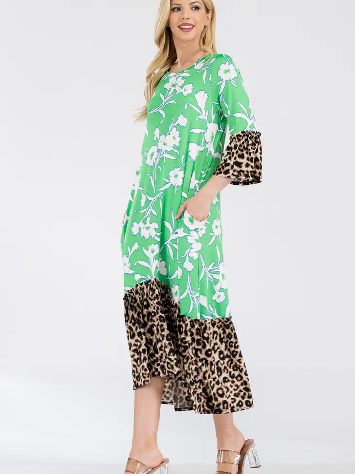 Nylah Dress-Green Leopard