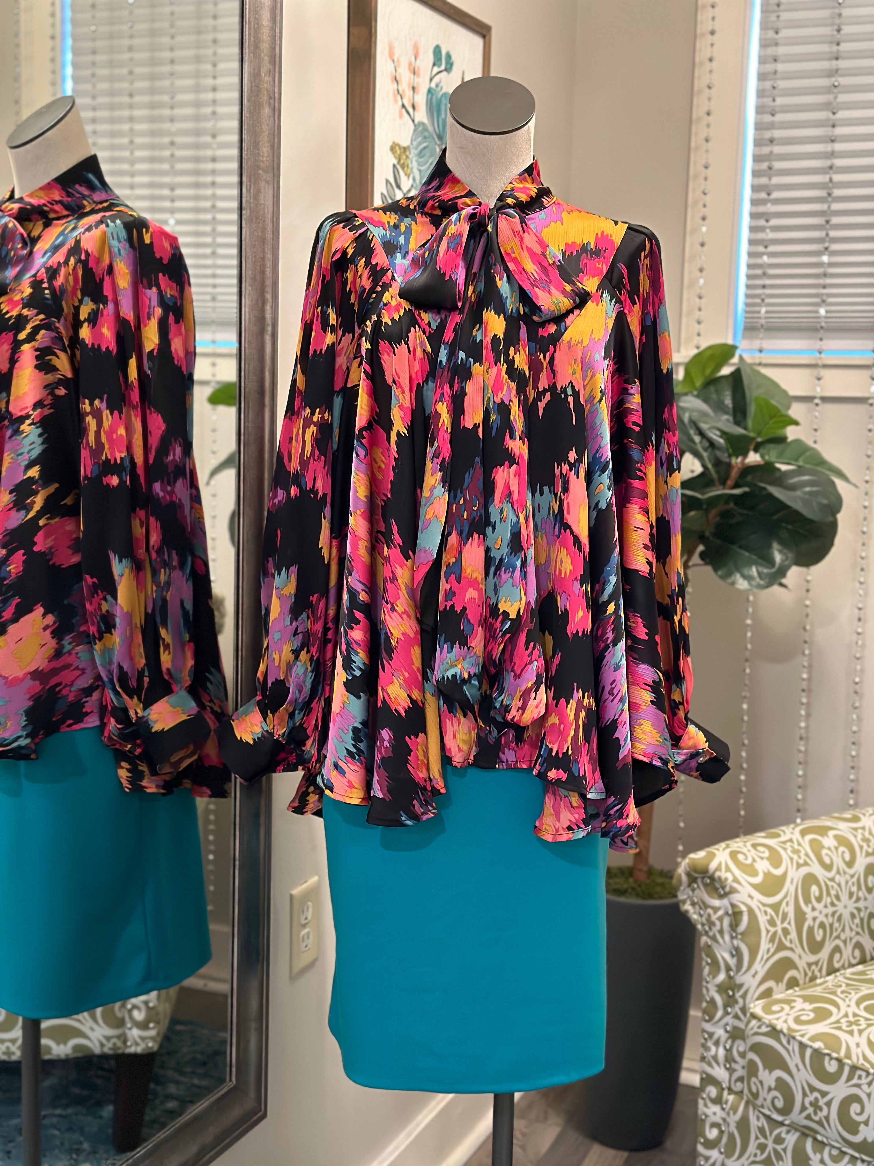 Silvie Print Blouse-Black