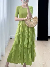 Miranda Pleated Dress-Chartreuse