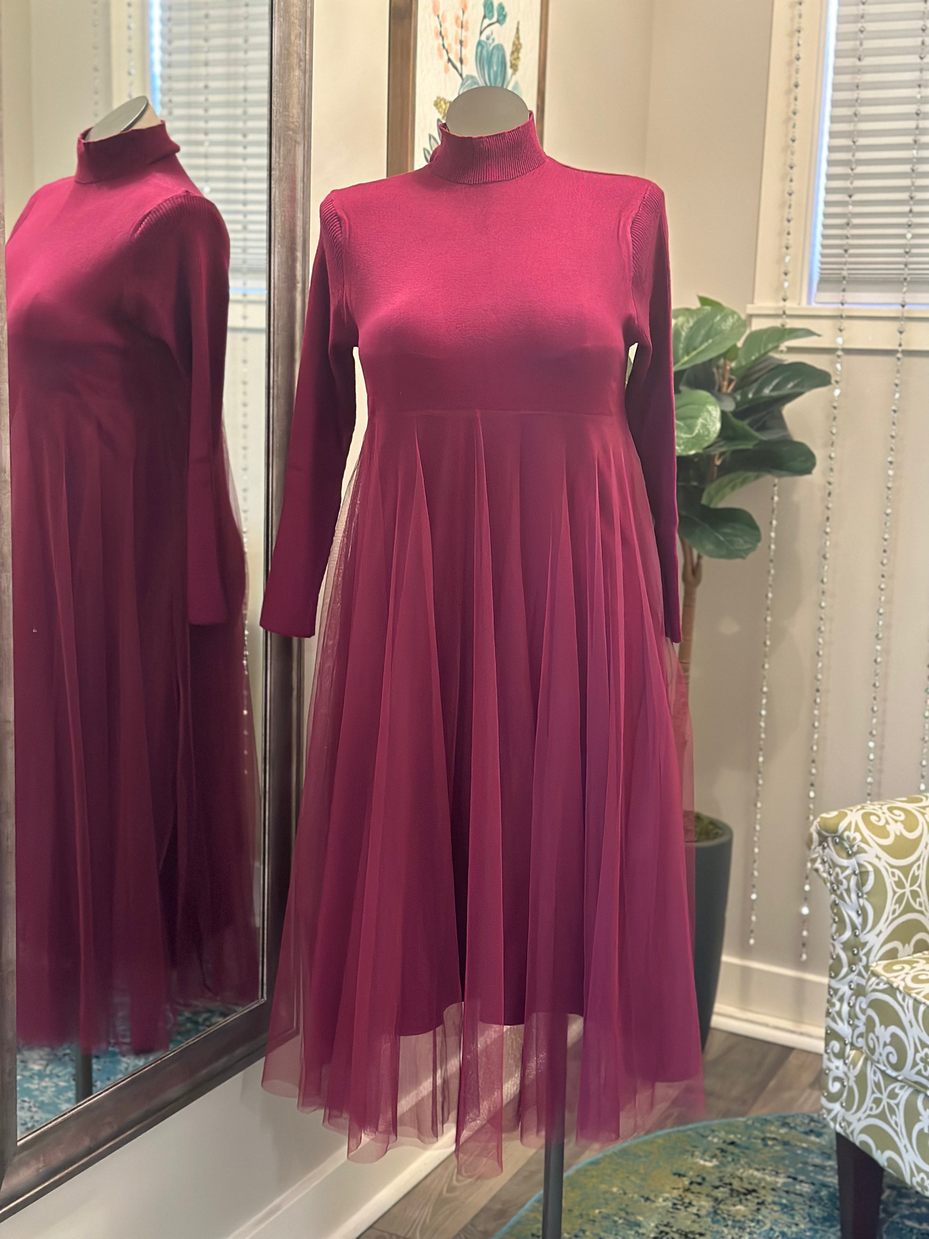 Jalena Sweater Dress-Magenta