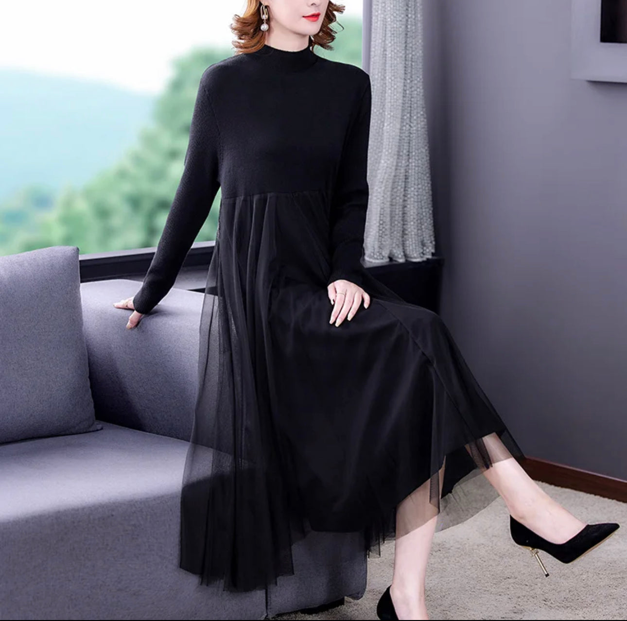 Jalena Sweater Dress-Black