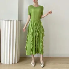 Miranda Pleated Dress-Chartreuse