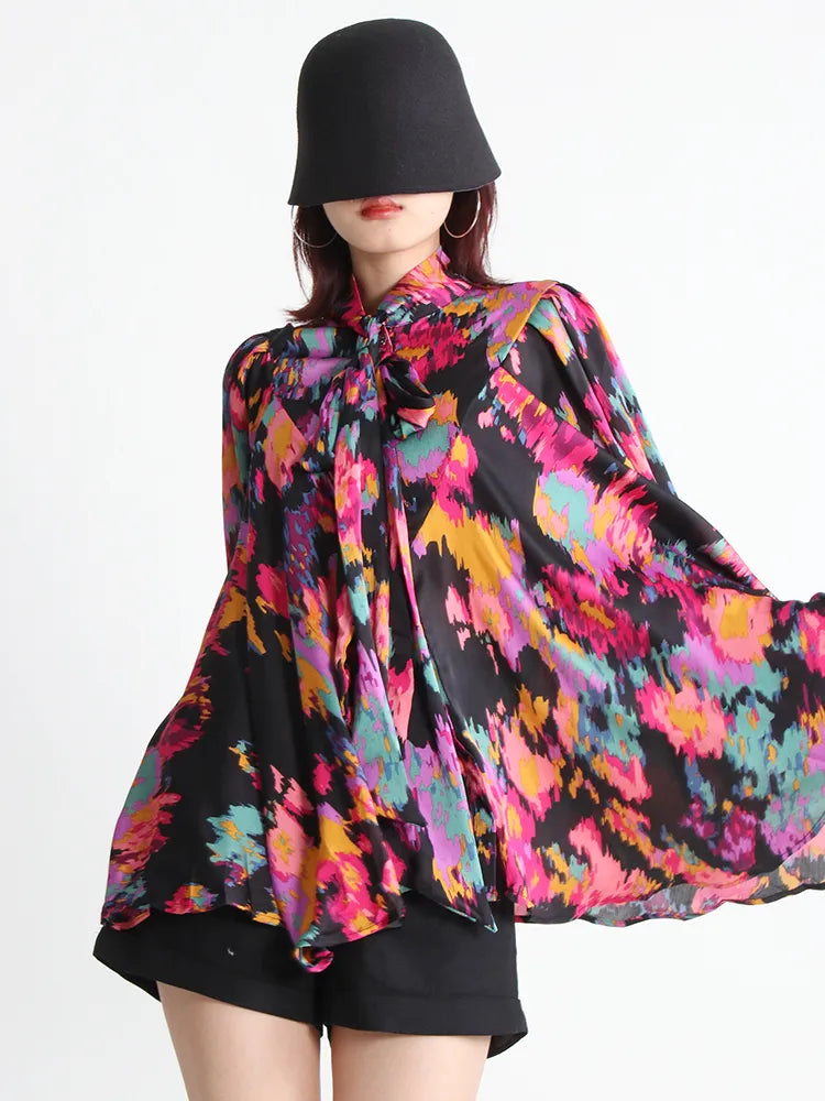 Silvie Print Blouse-Black