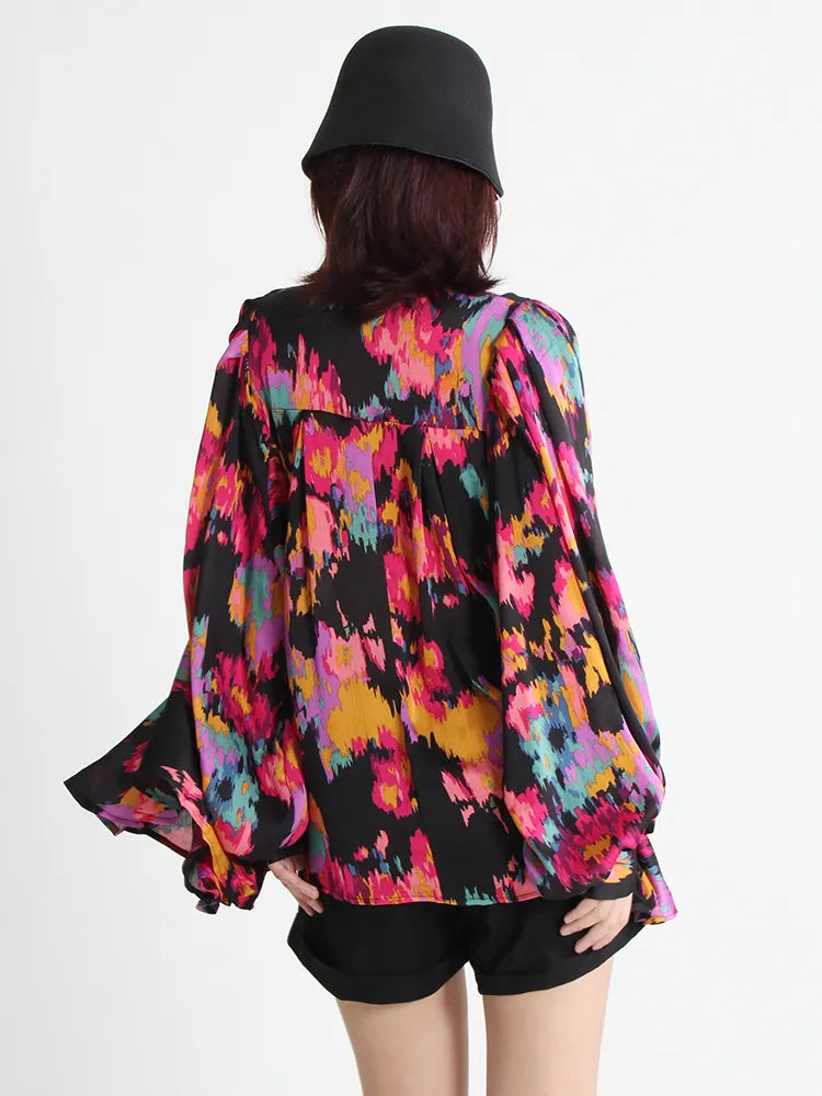 Silvie Print Blouse-Black