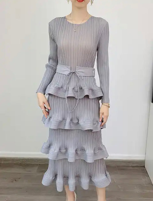 Alyssa Midi Dress-Silver Gray