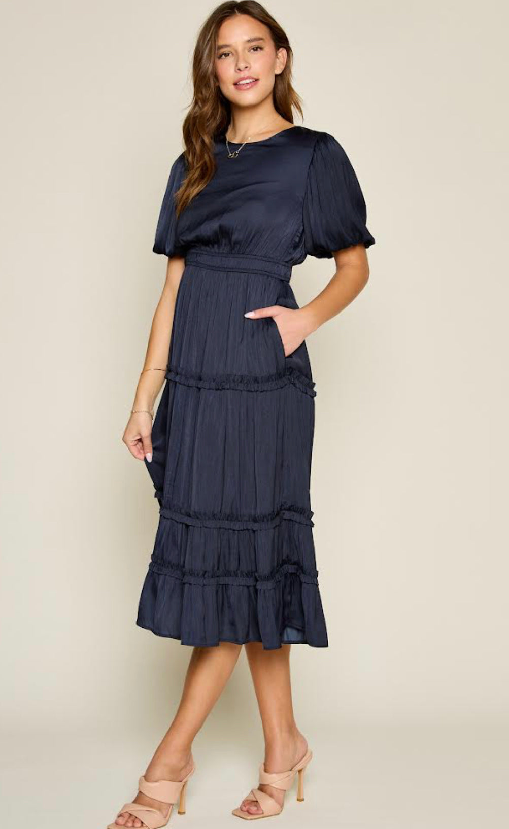 Plus Beatrice Midi Dress-Navy