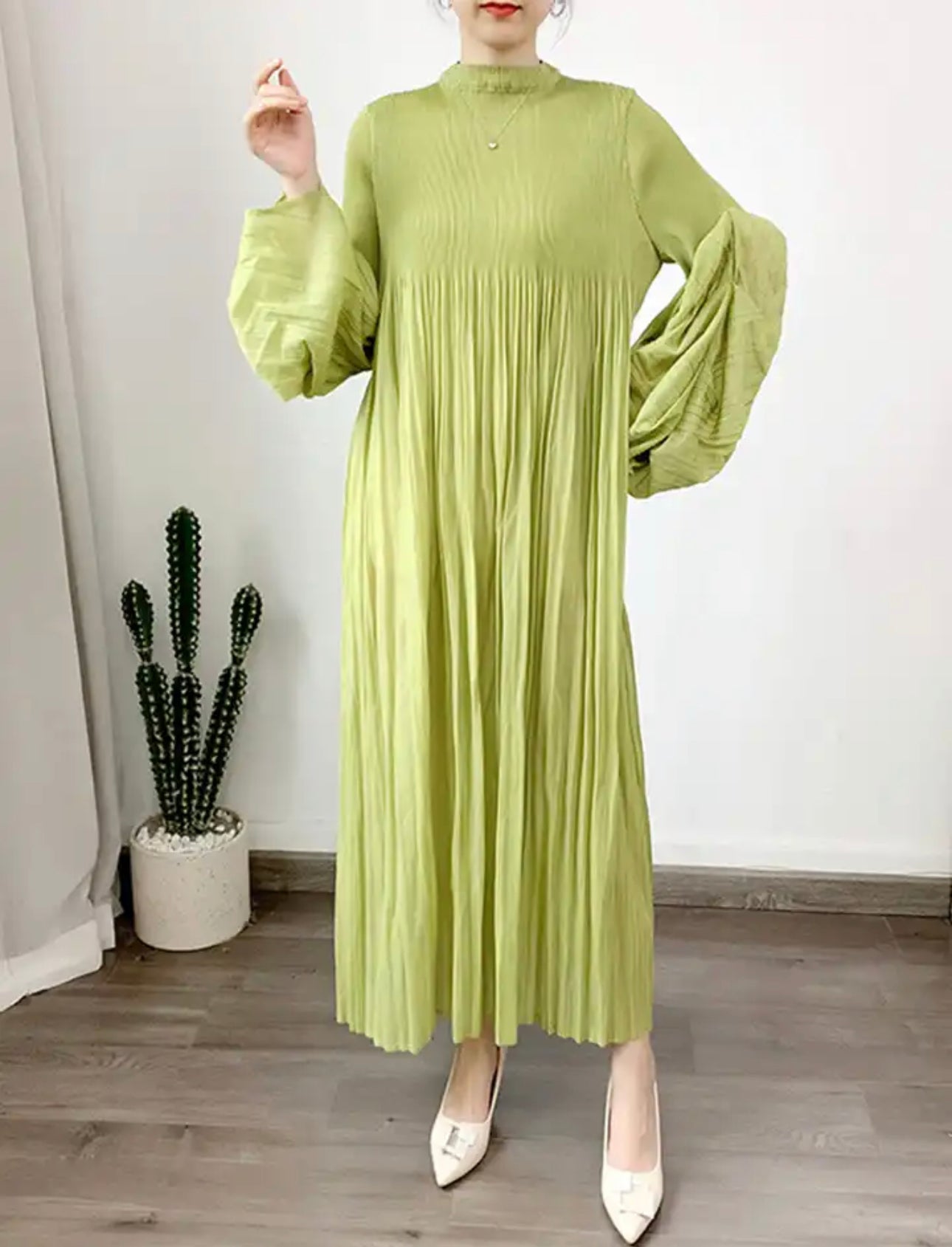Rosalyn Pleated Dress-Chartreuse