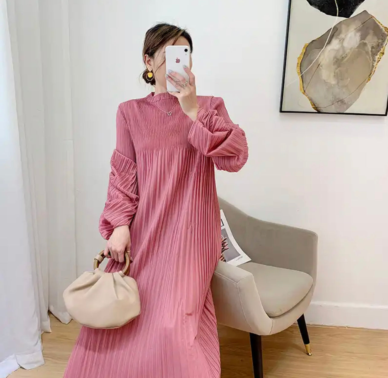 Rosalyn Pleated Dress-Pink