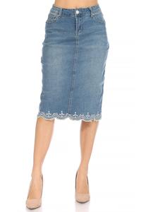 Scalloped Vintage Denim Skirt 227