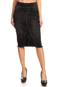 Callie Frayed Black Wash Denim Skirt