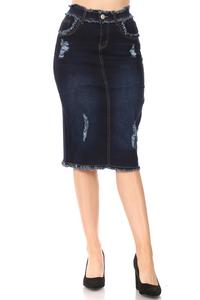 Freida Frayed Dark Indigo Denim Skirt