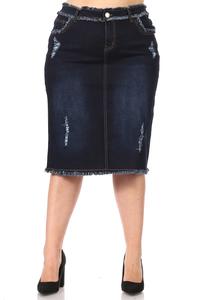 Freida Frayed Dark Indigo Denim Skirt