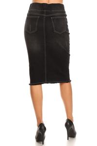 Callie Frayed Black Wash Denim Skirt