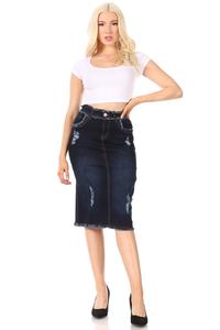 Freida Frayed Dark Indigo Denim Skirt