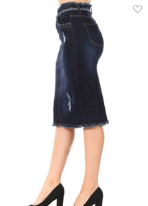 Freida Frayed Dark Indigo Denim Skirt
