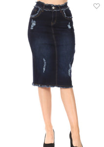 Freida Frayed Dark Indigo Denim Skirt