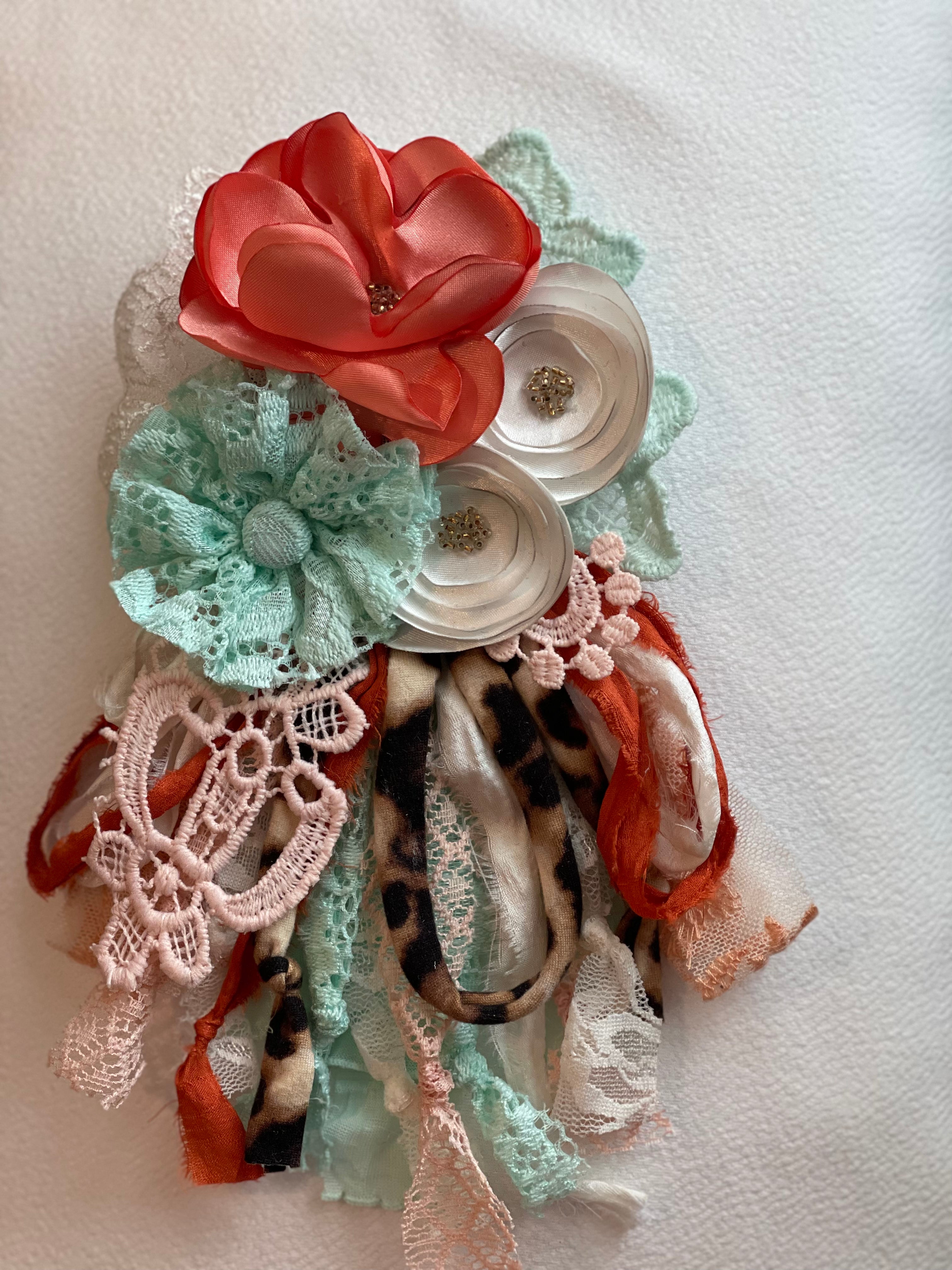 Coral and Ivory Flower Pin
